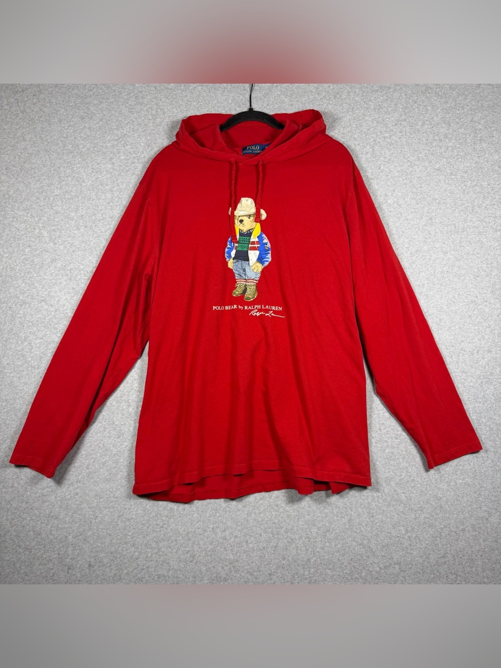 Polo Ralph Lauren Red Cowboy Polo Bear Pullover Lightweight Hoodie Men’s 2XL